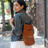 Convertible Backpack Crossbody bag, full-grain leather, Whiskey color, Brynn Capella, USA