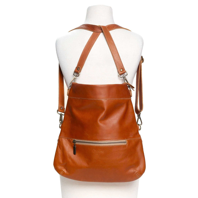 Convertible leather crossbody backpack, Rust Brown, USA made Handbags Brynn Capella