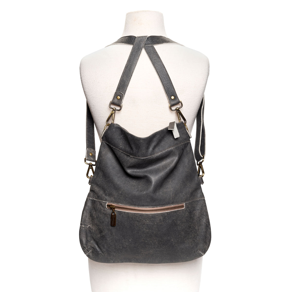 Convertible leather crossbody backpack, Charcoal, USA made Medium Crossbody Brynn Capella