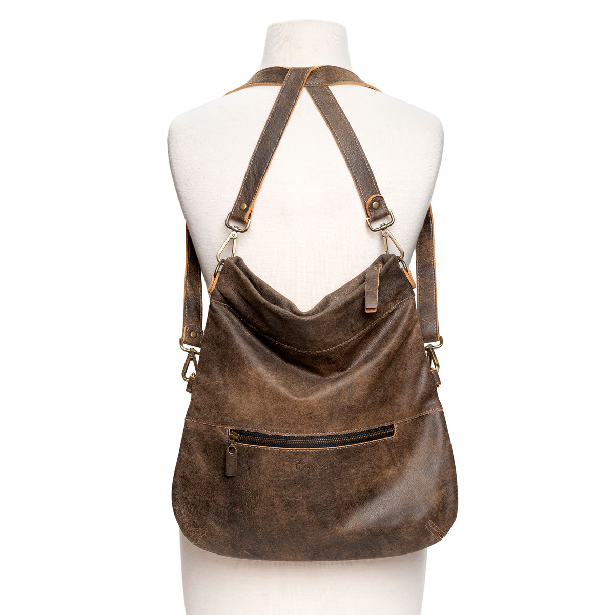 Convertible leather crossbody backpack, Black/Brown, USA made Medium Crossbody Brynn Capella