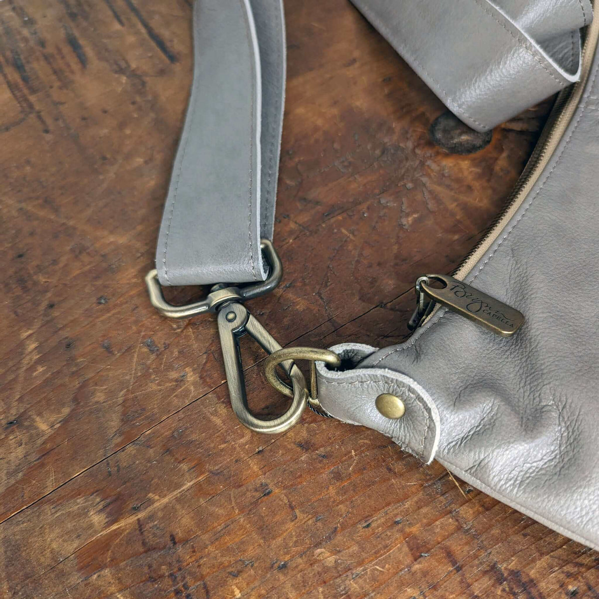 Gray leather Hobo Crossbody bag, Brynn Capella, made in USA, full grain leather