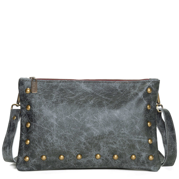 Studded clutch crossbody, Blue/Grey full-grain leather USA made, Handbags, Small Crossbody, Brynn Capella