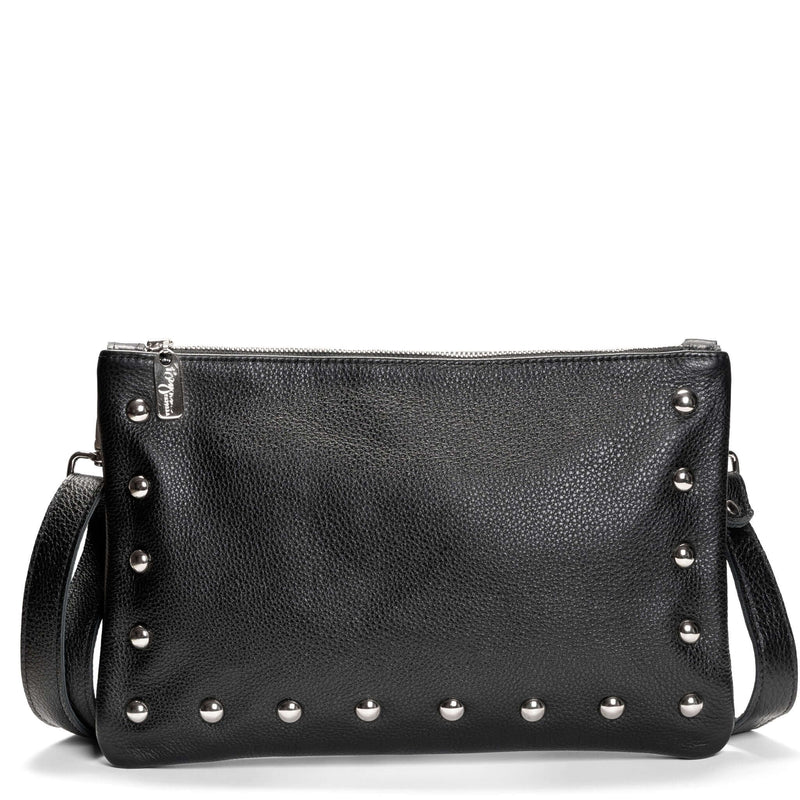 Studded clutch crossbody, Black full-grain leather USA made, Handbags, Small Crossbody, Brynn Capella