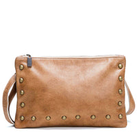 Studded bag, Tan Italian leather USA made, Handbags, Small Crossbody, Brynn Capella