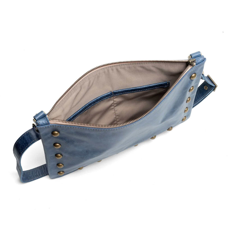 Studded clutch crossbody, Blue full-grain leather USA made, Handbags, Small Crossbody, Brynn Capella