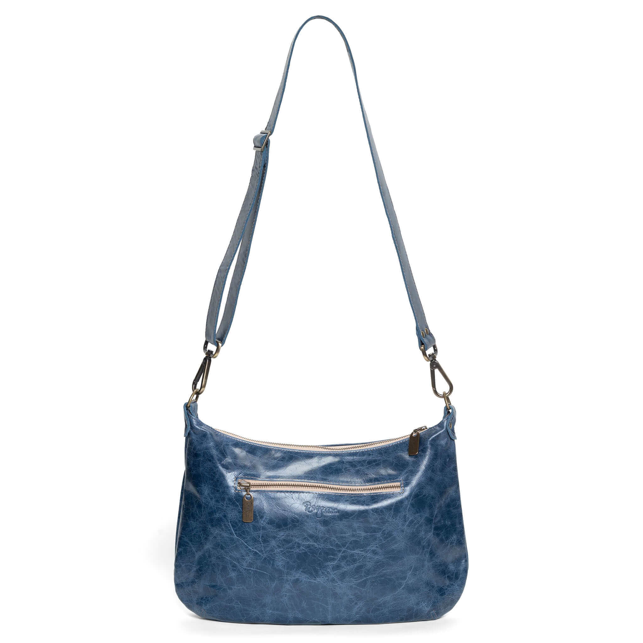 Hobo Crossbody bag, Blue Italian leather, made in USA