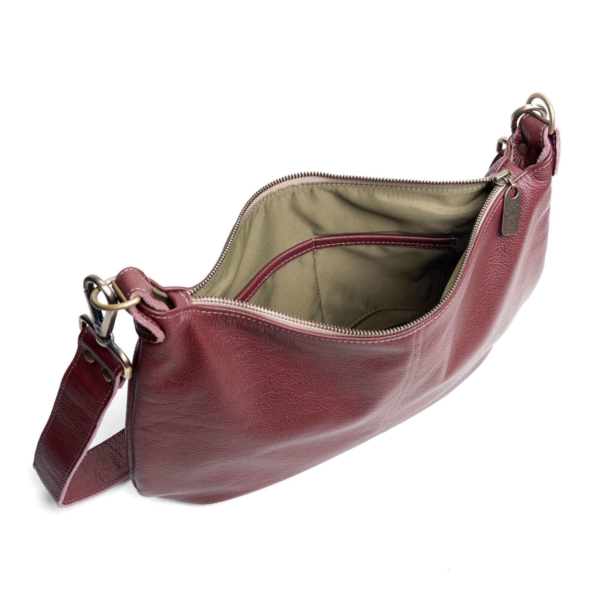 Hobo Crossbody bag, Plum Italian leather, made in USA