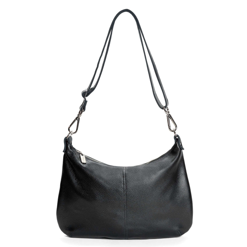 Hobo Crossbody bag, Black Italian leather, made in USA