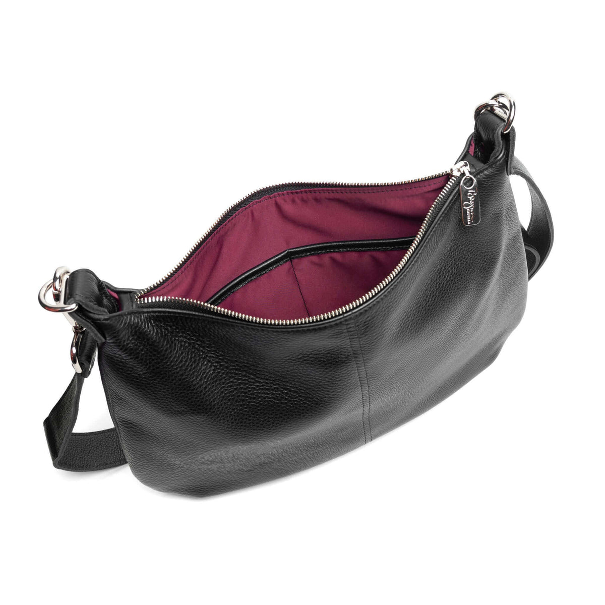 Hobo Crossbody bag, Black Italian leather, made in USA