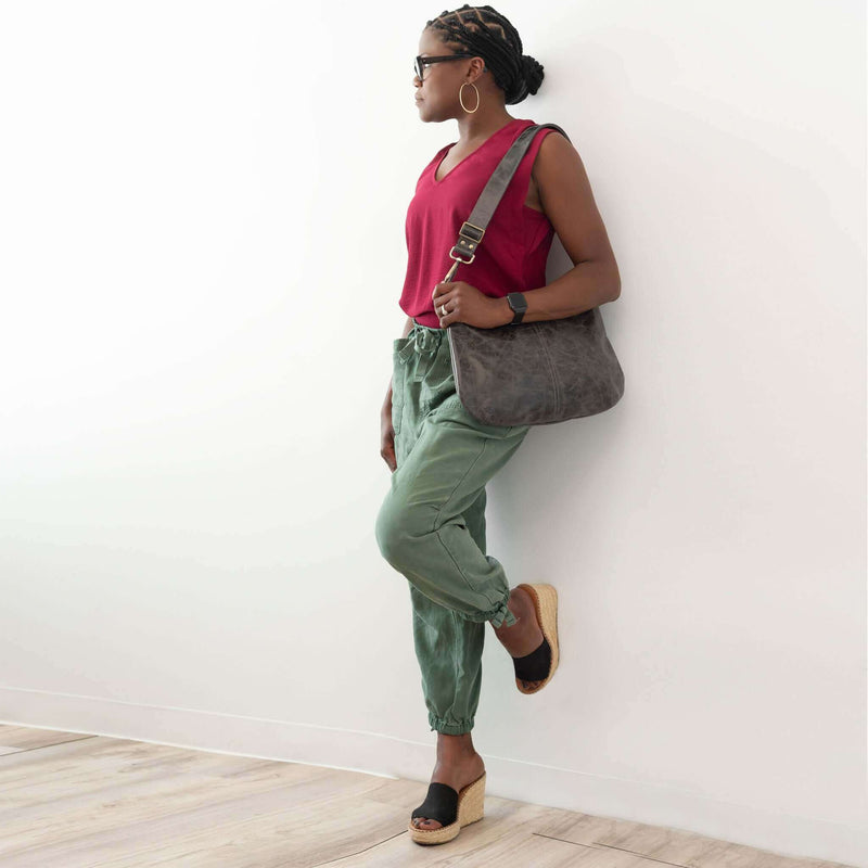 Hobo Crossbody bag, Charcoal Italian leather, made in USA, Handbags, Hobo Crossbody, Brynn Capella