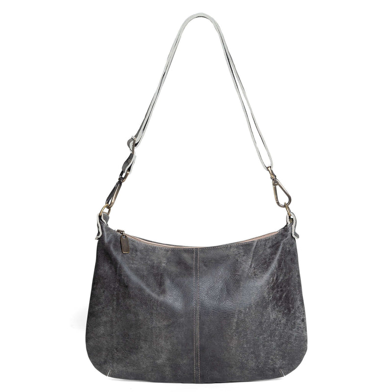 Hobo Crossbody Bag, Charcoal, Aniline leather, Brynn Capella, made in USA
