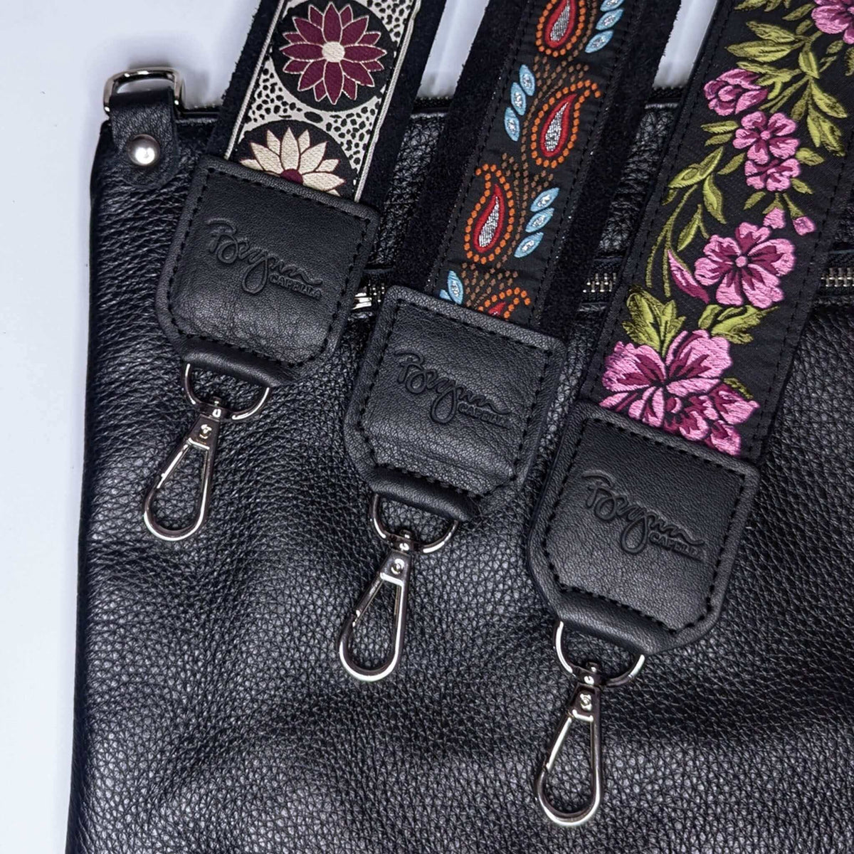 Adjustable Guitar Bag Strap, 70s Pink floral, leather-backed