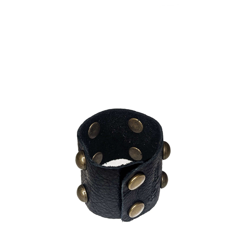 Black Aniline leather studded bracelet, Brynn Capella, made in the USA
