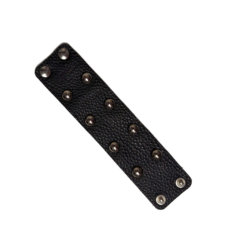 Black Semi-Aniline pebbled leather studded bracelet, Brynn Capella, made in the USA