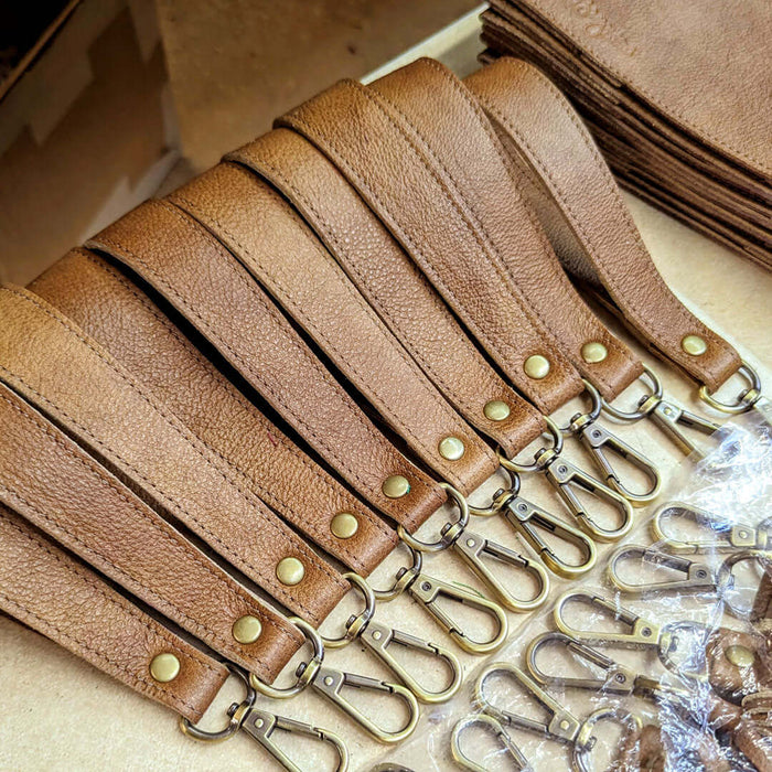 Tan leather key fob/ wrist strap - Brynn Capella, made in the USA, Keychains, Key Fob, Brynn Capella