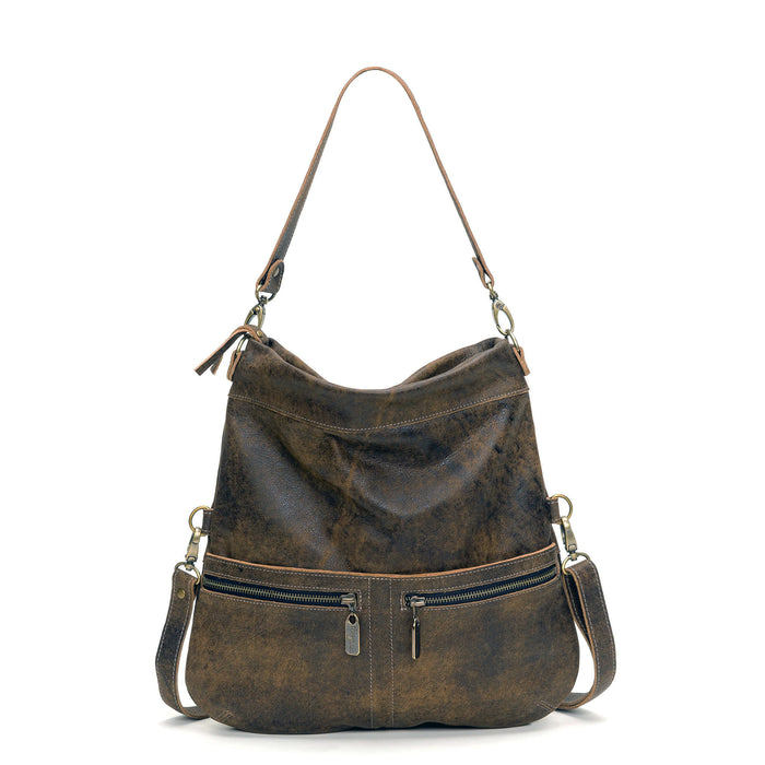 Convertible leather crossbody backpack, Brown/Black, USA made Large Crossbody Brynn Capella