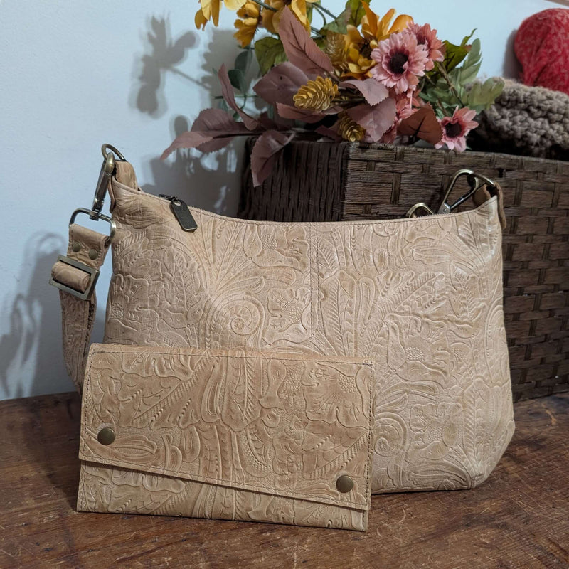 Hobo Crossbody bag, Embossed Tan Italian leather, made in USA, Handbags, Hobo Crossbody, Brynn Capella