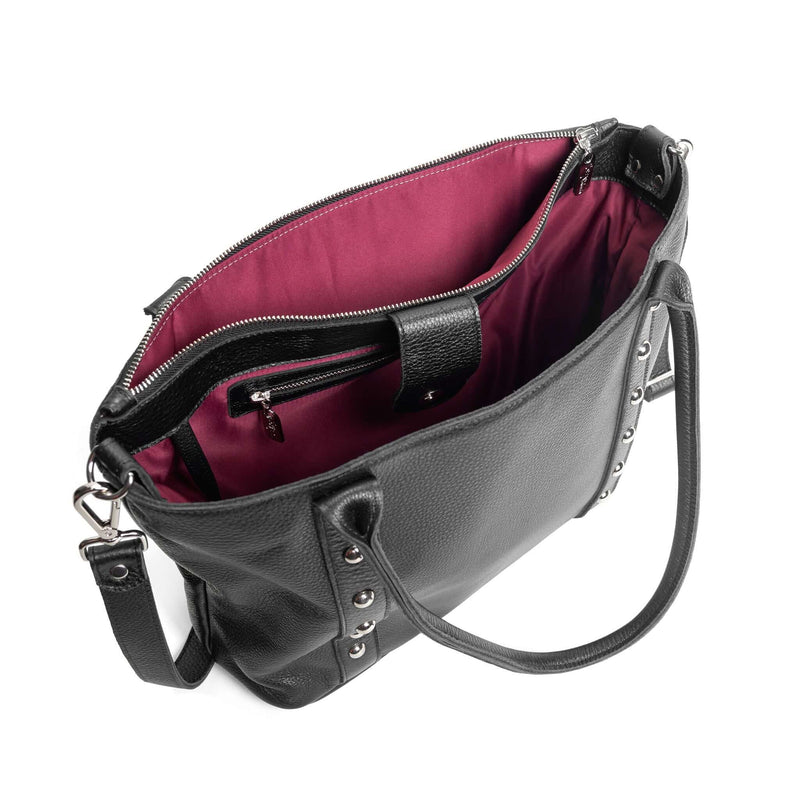 The perfect leather tote bag, black Noche, Brynn Capella, made in the usa