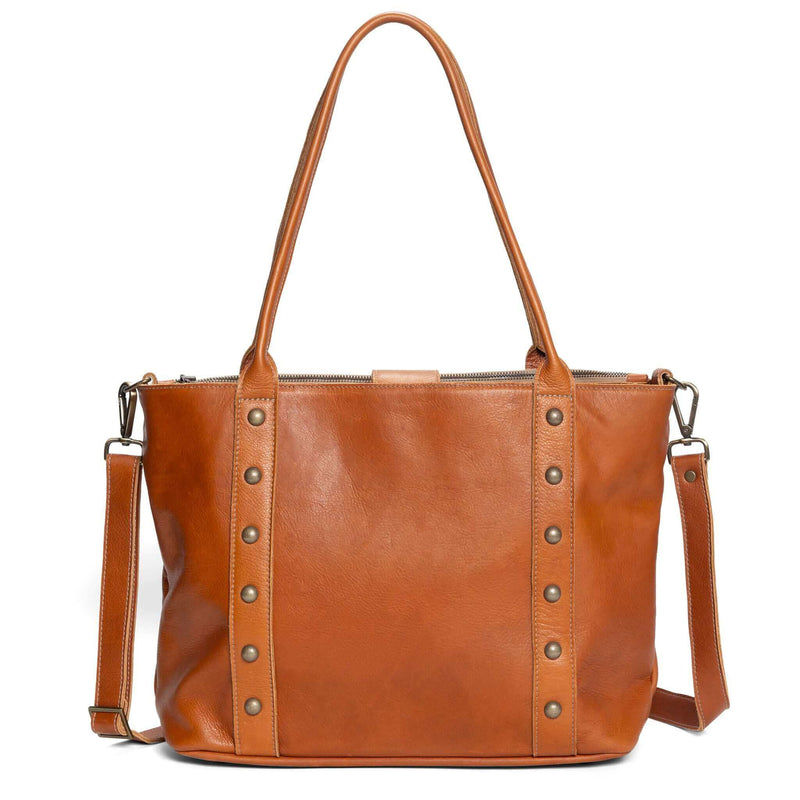 The perfect leather tote bag, whiskey rust, Brynn Capella, made in the usa