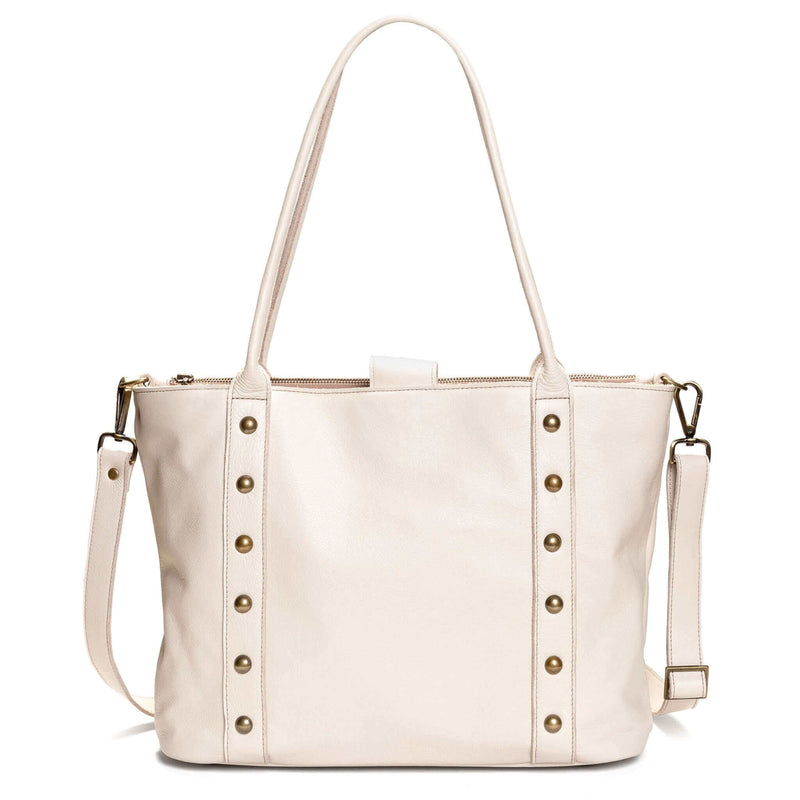 The Perfect Leather Tote Bag, Stone White, by Brynn Capella made in the USA