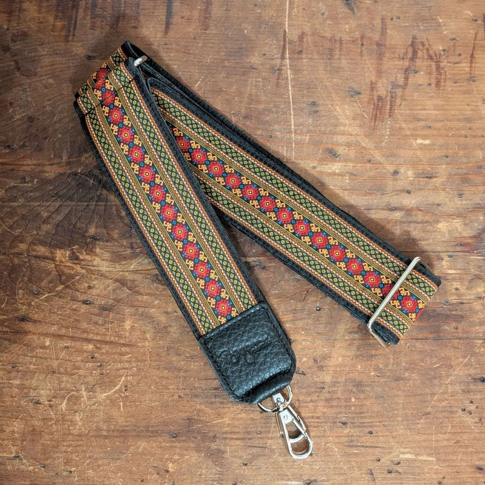 Lizzy Guitar Bag Strap - Red Diamonds, 2 inch adjustable design, leather trimmed for comfort and style, perfect guitar bag strap.