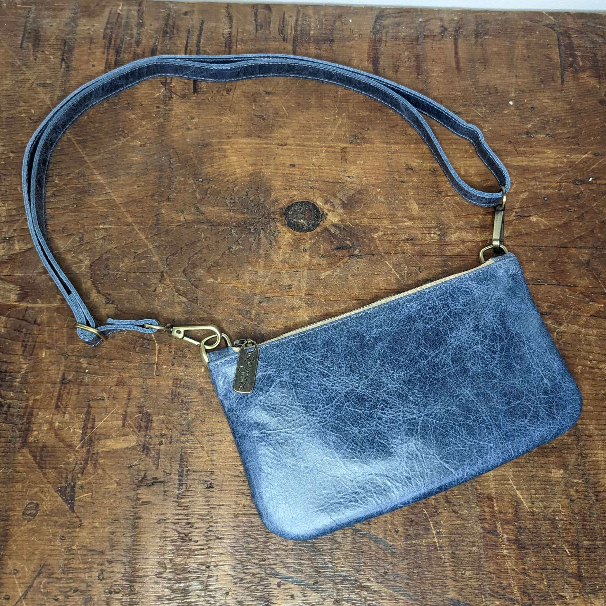 Blue Leather Mini Crossbody Bag | Brynn Capella, Made in USA