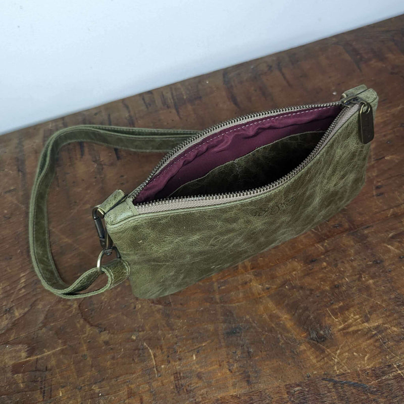 Mini Green leather Crossbody, made in USA by Brynn Capella