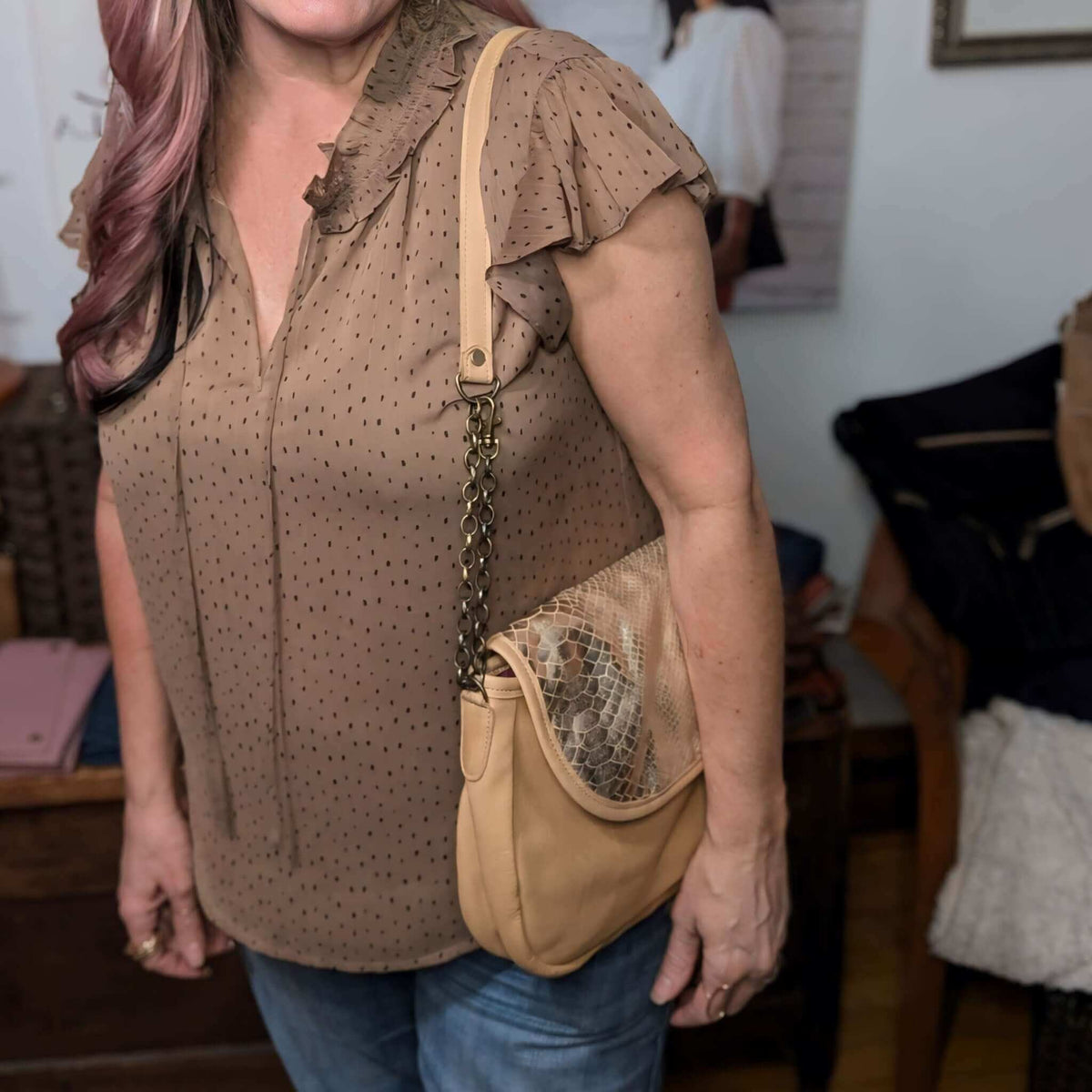 Seconds: Sophie Mini Chain Crossbody - Golden Tan Snakeskin