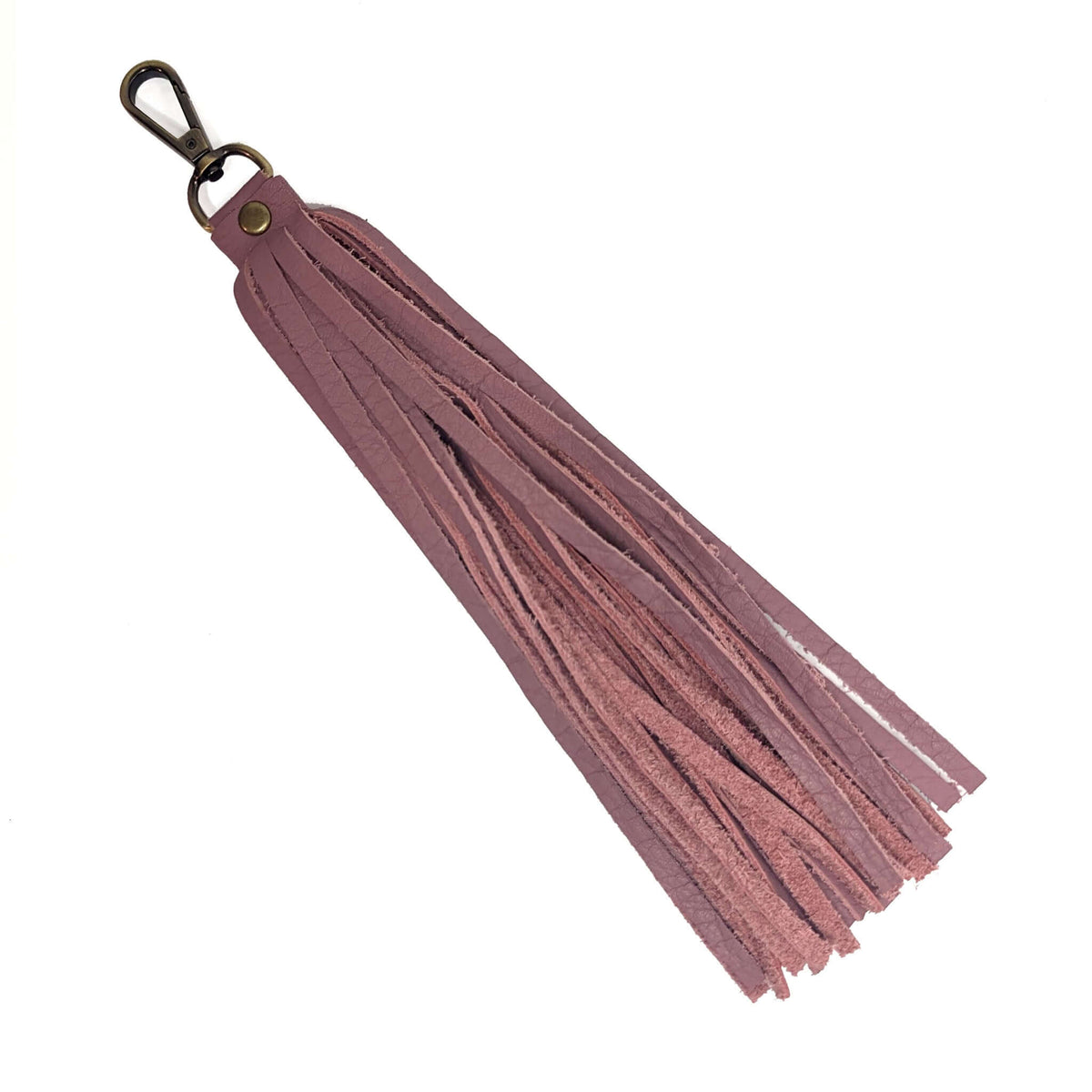 Long Mauve leather bag tassel or key fob, Brynn Capella, made in the USA