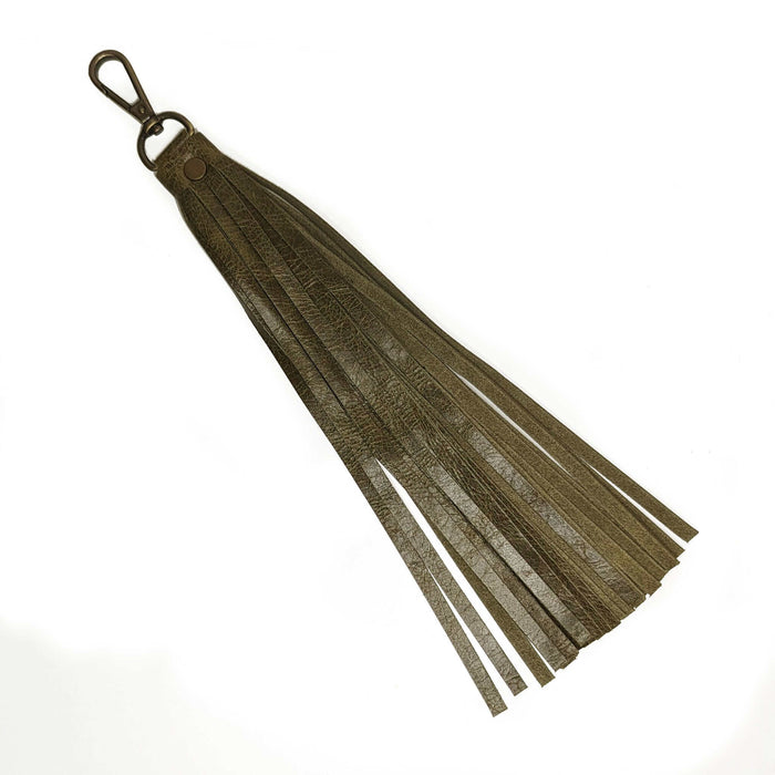 Long leather bag tassel in green, Brynn Capella , Made in the USA