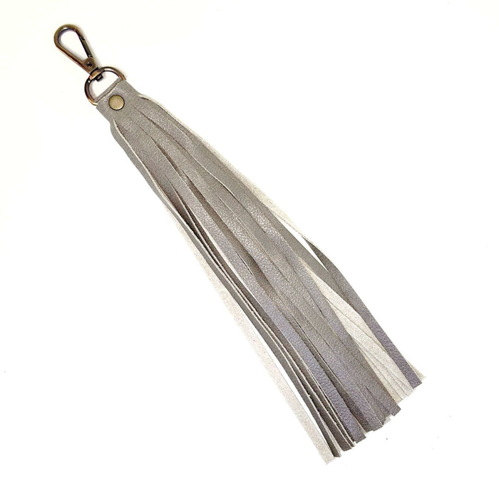 Grey long leather tassel, full-grain leather, made in USA, Brynn Capella