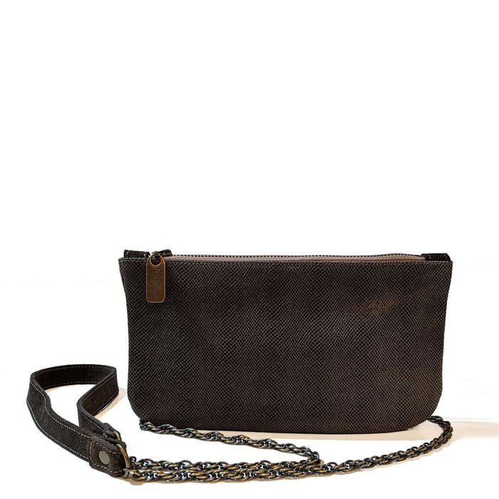 Brown Mini Leather Crossbody, Boa Print, Brynn Capella, Made in the USA
