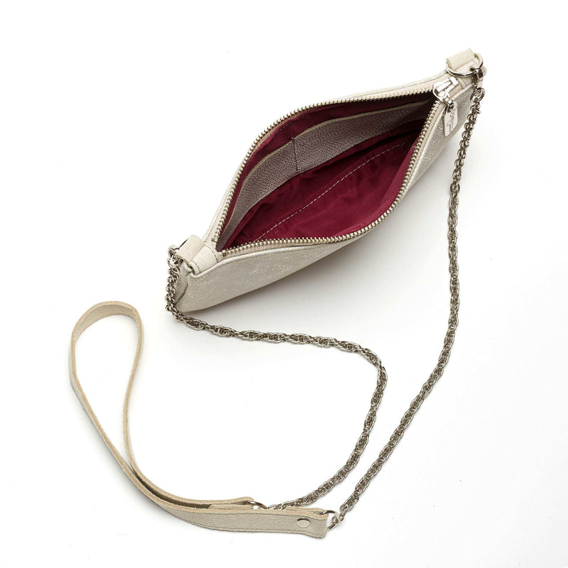Printed Cream Suede mini crossbody with bulit in wallet, USA, Brynn Capella