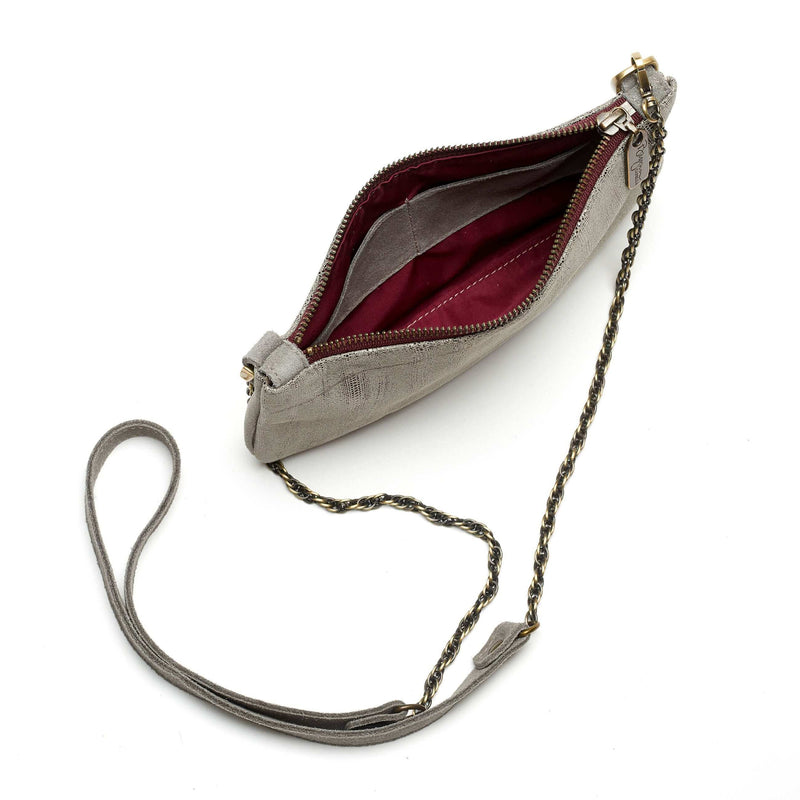 Grey Mini Leather Crossbody, Eel Print, Brynn Capella, Made in the USA