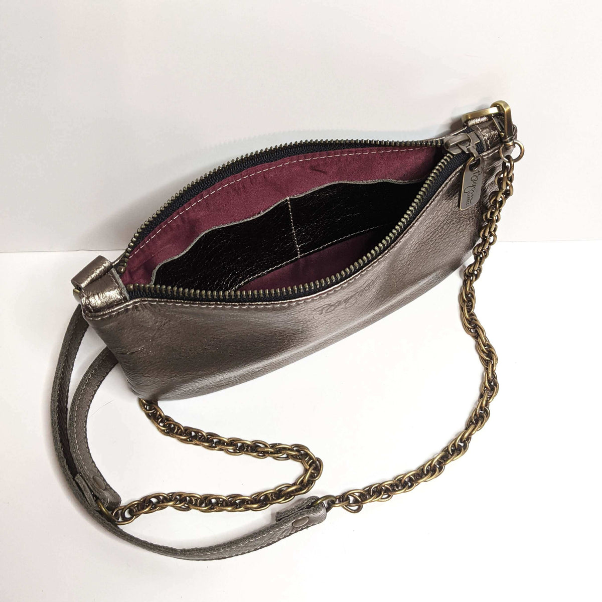 Mini Pewter Metallic Leather Crossbody, Made in the USA by Brynn Capella
