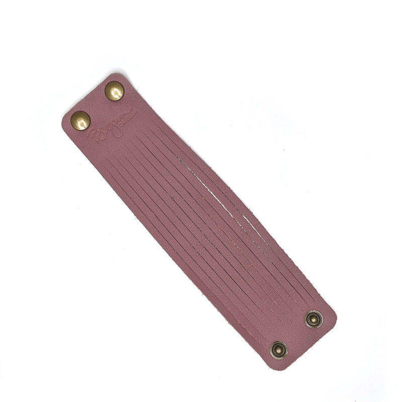 Fringe Leather Bracelet, mauve full-grain leather, Brynn Capella leather goods, made in the USA