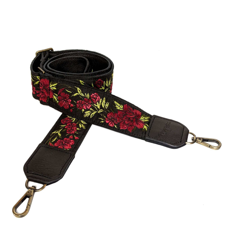 Guitar Purse Strap, 70's inspired, Red Floral, Brynn Capella, made in the USA