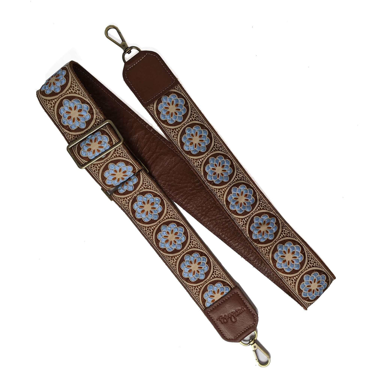Guitar Purse Strap - Blue Daisy | Brynn Capella, Leather Goods $125 Handbag Strap accessories, Brown, dark brown, Medium Blue