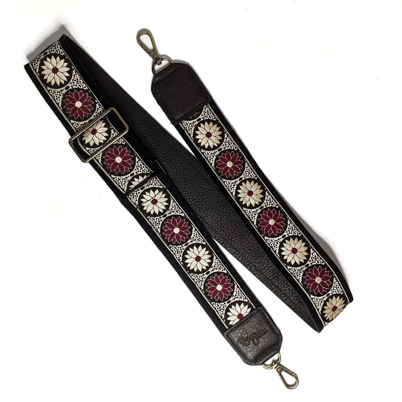 Guitar Purse Strap - Plum Daisy | Brynn Capella, Leather Goods $125 Handbag Strap accessories, Black, Cream, Plum