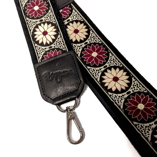 Guitar Purse Strap - Plum Daisy | Brynn Capella, Leather Goods $125 Handbag Strap accessories, Black, Cream, Plum