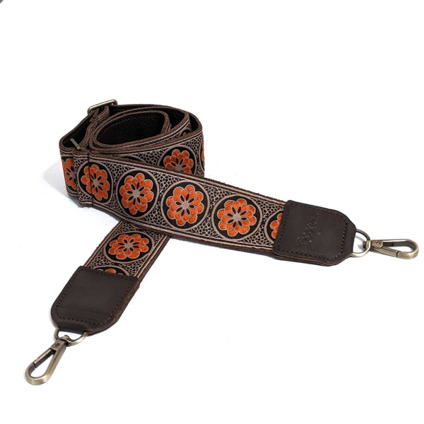 Guitar Purse Strap - Orange Daisy | Brynn Capella, Leather Goods $125 Handbag Strap accessories, best sellers, Brown, Favorite, orange