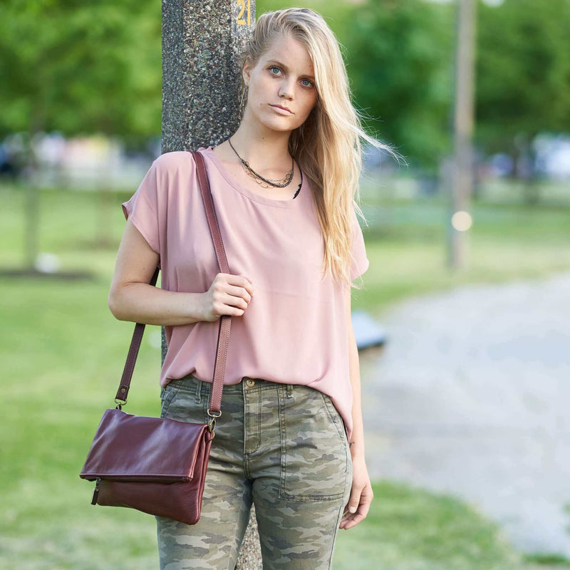 Leather Foldover Crossbody bag, clutch, brown, made in USA, Handbags, Small Crossbody, Brynn Capella