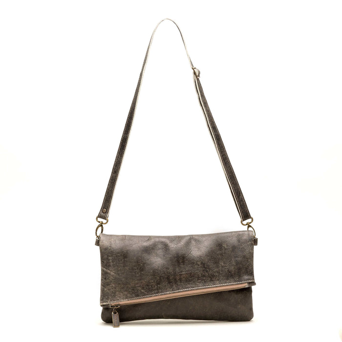 Leather Foldover Crossbody bag, clutch, charcoal, made in USA, Handbags, Small Crossbody, Brynn Capella