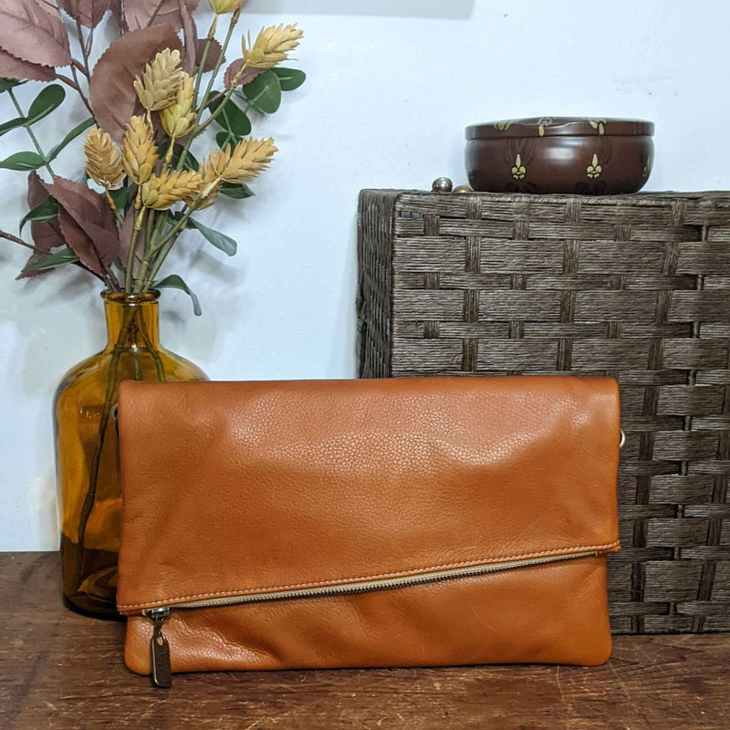 Leather Foldover Crossbody bag, clutch, rust, made in USA, Handbags, Small Crossbody, Brynn Capella