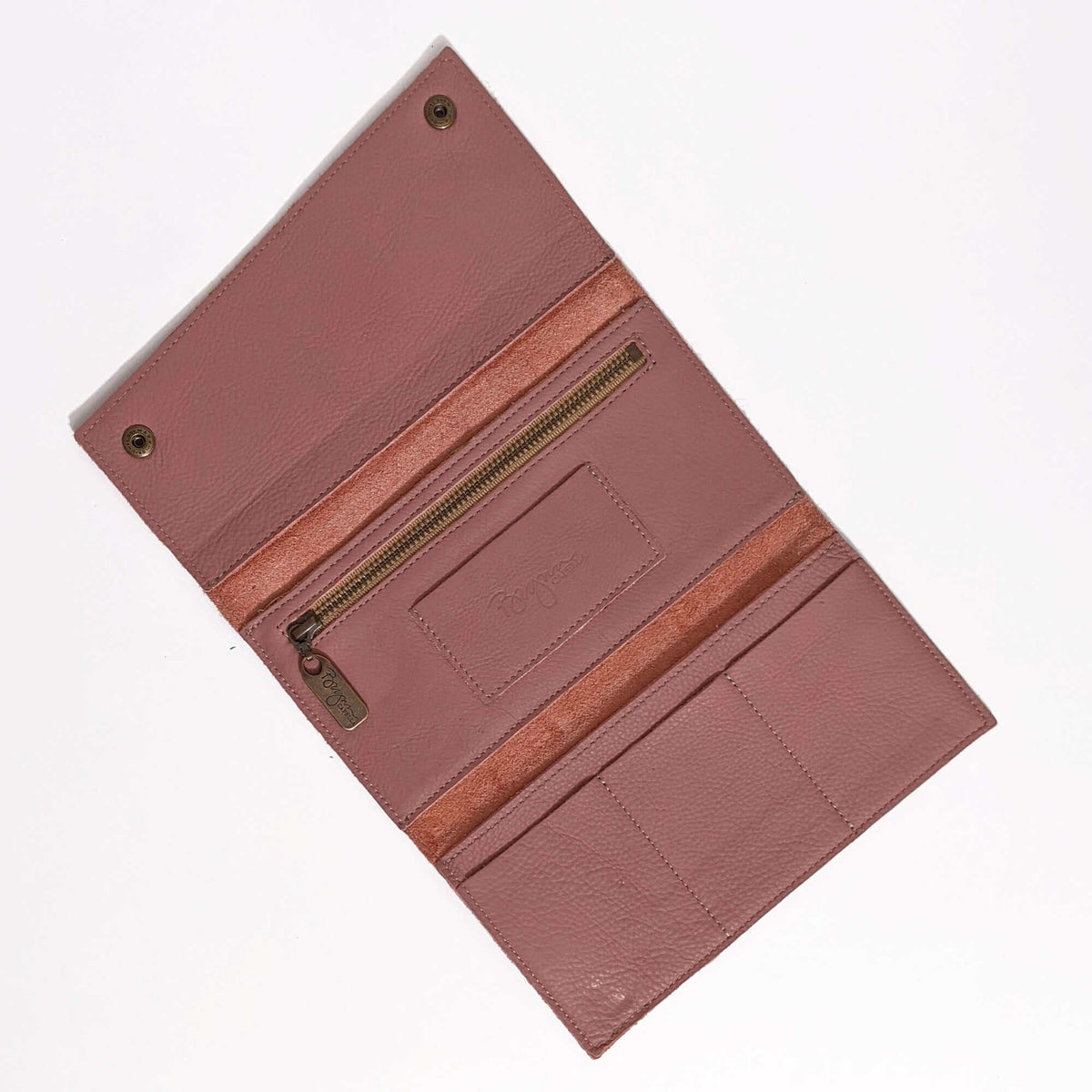 Leather Tri-fold wallet, mauve, Brynn Capella, made in USA leather goods