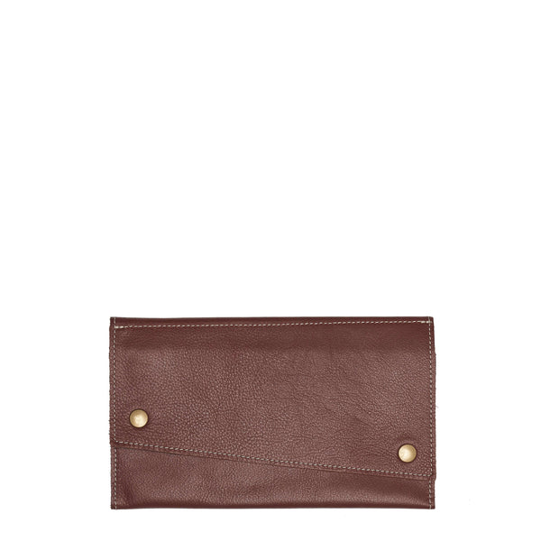 Slim Tri-fold Leather Wallet, Women, Wine Brown, made in USA