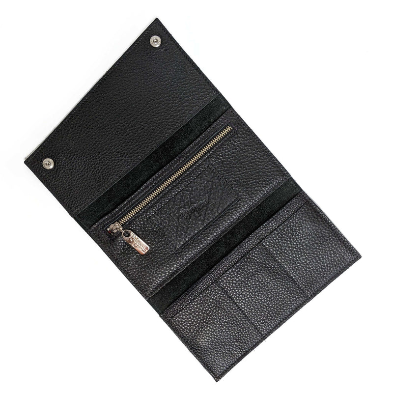 Leather Tri-fold Wallet - Black - Brynn Capella, leather accessories, usa