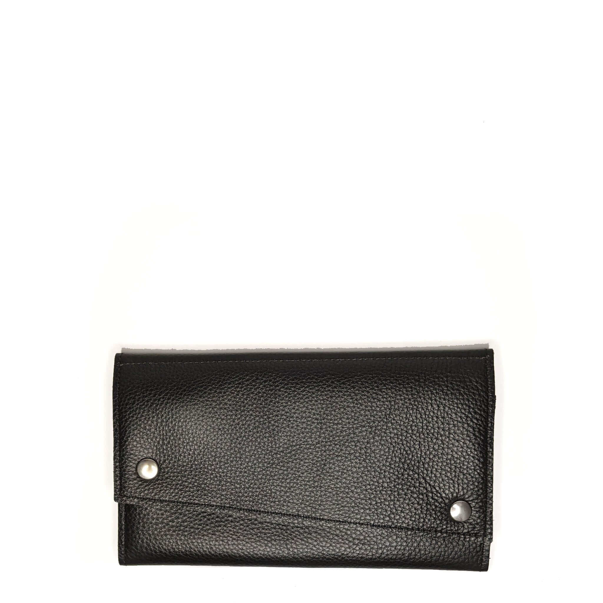Tri-fold Leather Wallet, Women, Black pebbled, made in USA