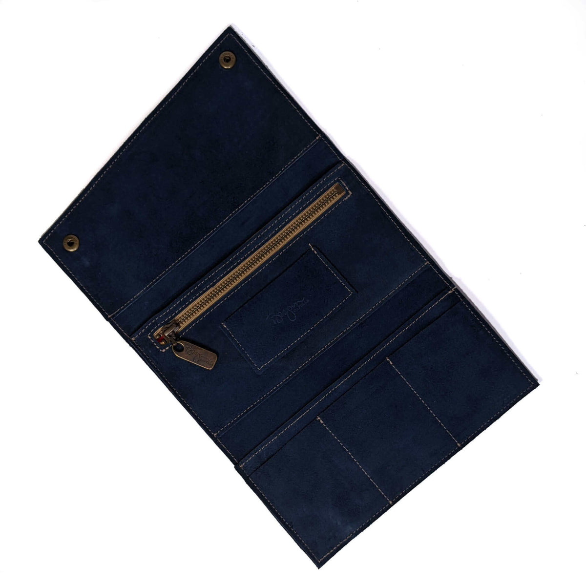 Leather Tri-fold Wallet - Blue Suede - Brynn Capella, leather accessories, usa