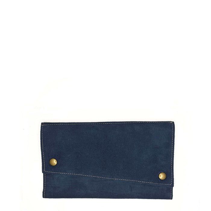 Tri-fold Leather Wallet, Women, Blue Suede, made in USA